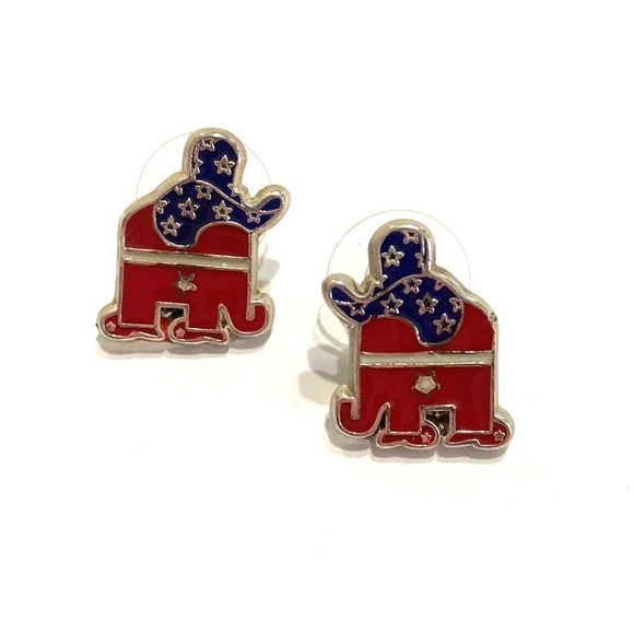 Republican Elephant Jewlery Set - 2 in 1 Brooch / Pendant and Earrings - Picture 3 of 6